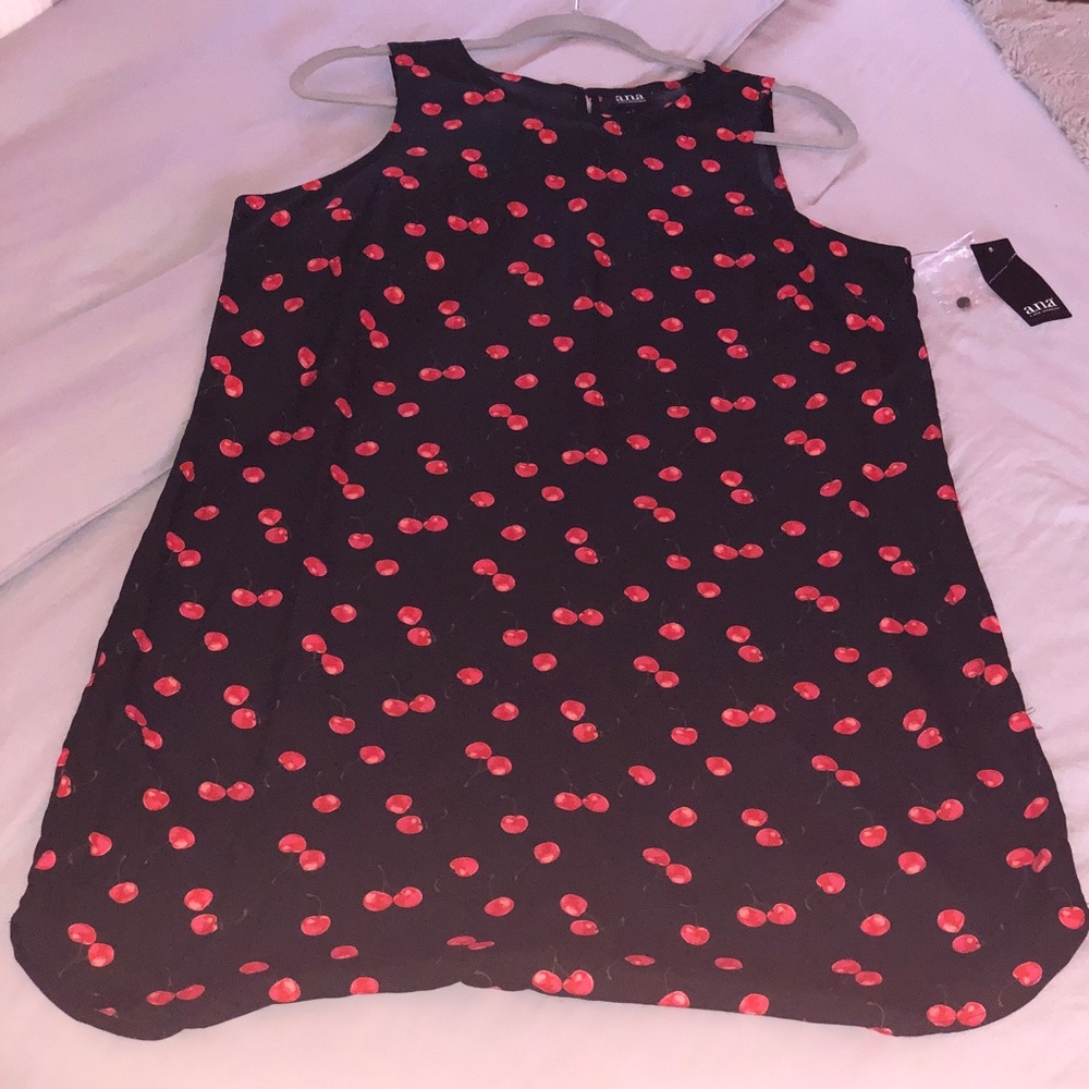 Sleeveless black dress with cherries
